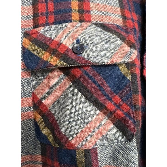 Vintage Flannel Plaid Shacket Jacket Wool Blend Shirt Men Sz L Pockets Grandpa - Picture 3 of 9